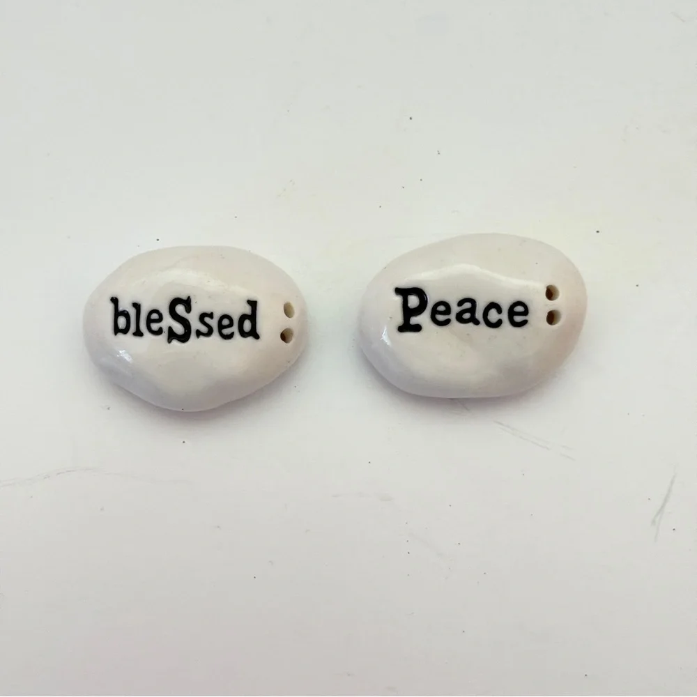 Blessed and Peace White Ceramic Salt & Pepper Shakers